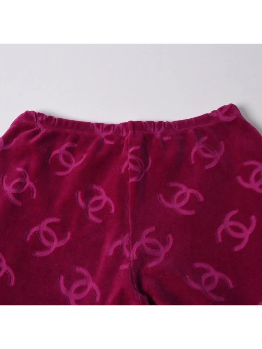 Chanel Vintage Velour Pants CC Logo Pink Archive Karl Lagerfeld